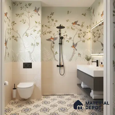 Moroccan Floor & Wall Athangudi Tile TL 04791 Zellige Beige Star Multi Colour 1 ft x 1 ft Vitrified Matte Finish - 11 mm | Suitable for Kitchen, Bathroom, Balcony | Please Expect a Slight Variation of Pattern