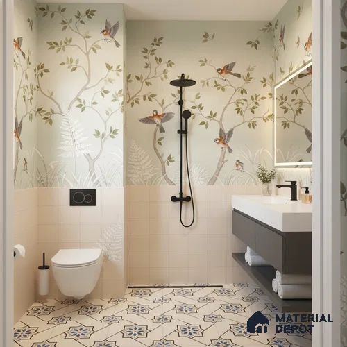 Moroccan Floor & Wall Athangudi Tile TL 04791 Zellige Beige Star Multi Colour 1 ft x 1 ft Porcelain Matte Finish - 11 mm | Suitable for Kitchen, Bathroom, Balcony | Please Expect a Slight Variation of Pattern