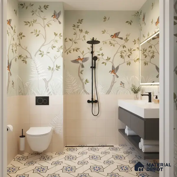 Moroccan Floor & Wall Athangudi Tile TL 04791 Zellige Beige Star Multi Colour 1 ft x 1 ft Vitrified Matte Finish - 11 mm | Suitable for Kitchen, Bathroom, Balcony | Please Expect a Slight Variation of Pattern
