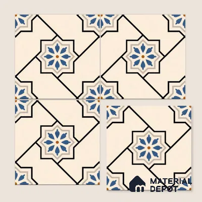 Moroccan Floor & Wall Athangudi Tile TL 04791 Zellige Beige Star Multi Colour 1 ft x 1 ft Porcelain Matte Finish - 11 mm | Suitable for Kitchen, Bathroom, Balcony | Please Expect a Slight Variation of Pattern