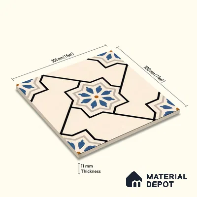 Moroccan Floor & Wall Athangudi Tile TL 04791 Zellige Beige Star Multi Colour 1 ft x 1 ft Porcelain Matte Finish - 11 mm | Suitable for Kitchen, Bathroom, Balcony | Please Expect a Slight Variation of Pattern