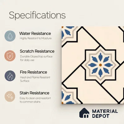 Moroccan Floor & Wall Athangudi Tile TL 04791 Zellige Beige Star Multi Colour 1 ft x 1 ft Porcelain Matte Finish - 11 mm | Suitable for Kitchen, Bathroom, Balcony | Please Expect a Slight Variation of Pattern