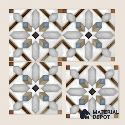 Moroccan Floor & Wall Tile TL 04792 Zellige Grey Plus Multi Colour 1 ft x 1 ft Porcelain Matte Finish - 11 mm | Suitable for Kitchen, Bathroom, Balcony | Please Expect a Slight Variation of Pattern