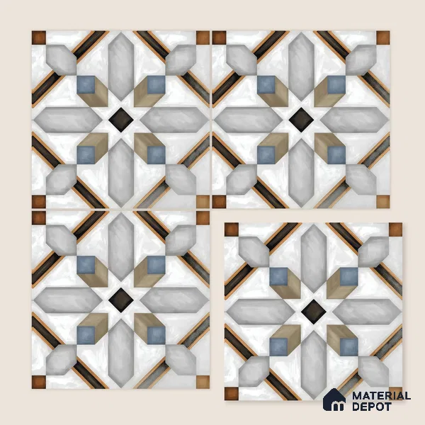 Moroccan Floor & Wall Tile TL 04792 Zellige Grey Plus Multi Colour 1 ft x 1 ft Porcelain Matte Finish - 11 mm | Suitable for Kitchen, Bathroom, Balcony | Please Expect a Slight Variation of Pattern