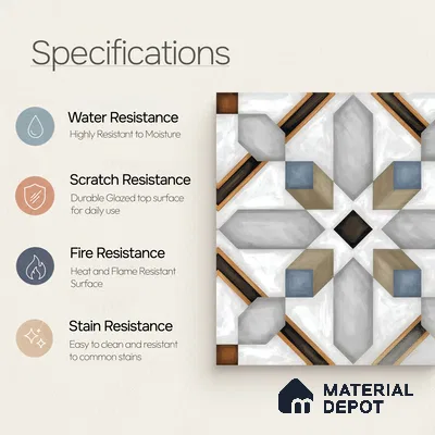 Moroccan Floor & Wall Tile TL 04792 Zellige Grey Plus Multi Colour 1 ft x 1 ft Porcelain Matte Finish - 11 mm | Suitable for Kitchen, Bathroom, Balcony | Please Expect a Slight Variation of Pattern
