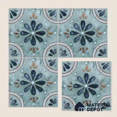 Moroccan Floor & Wall Tile TL 04793 Zellige Blue Floral Multi Colour 1 ft x 1 ft Porcelain Matte Finish - 11 mm | Suitable for Kitchen, Bathroom, Balcony | Please Expect a Slight Variation of Pattern