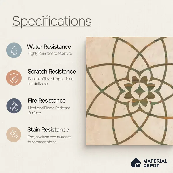 Moroccan Floor & Wall Tile TL 04794 B Zellige Kent Decor Beige 1 ft x 1 ft Porcelain Matte Finish - 11 mm | Random Design | Suitable for Kitchen, Bathroom, Balcony | Please Expect a Slight Variation of Pattern