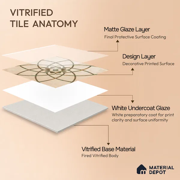 Moroccan Floor & Wall Tile TL 04794 B Zellige Kent Decor Beige 1 ft x 1 ft Porcelain Matte Finish - 11 mm | Random Design | Suitable for Kitchen, Bathroom, Balcony | Please Expect a Slight Variation of Pattern