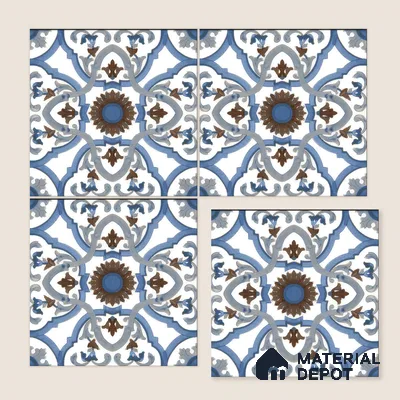 Moroccan Floor & Wall Tile TL 04795 Zellige Ohlo Blue Multi Colour 1 ft x 1 ft Porcelain Matte Finish - 11 mm | Suitable for Kitchen, Bathroom, Balcony | Please Expect a Slight Variation of Pattern
