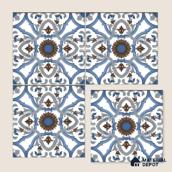 Moroccan Floor & Wall Tile TL 04795 Zellige Ohlo Blue Multi Colour 1 ft x 1 ft Porcelain Matte Finish - 11 mm | Suitable for Kitchen, Bathroom, Balcony | Please Expect a Slight Variation of Pattern