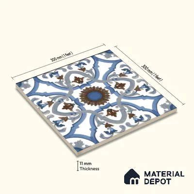 Moroccan Floor & Wall Tile TL 04795 Zellige Ohlo Blue Multi Colour 1 ft x 1 ft Porcelain Matte Finish - 11 mm | Suitable for Kitchen, Bathroom, Balcony | Please Expect a Slight Variation of Pattern