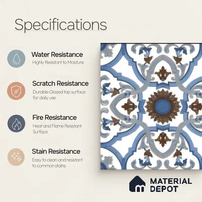 Moroccan Floor & Wall Tile TL 04795 Zellige Ohlo Blue Multi Colour 1 ft x 1 ft Porcelain Matte Finish - 11 mm | Suitable for Kitchen, Bathroom, Balcony | Please Expect a Slight Variation of Pattern