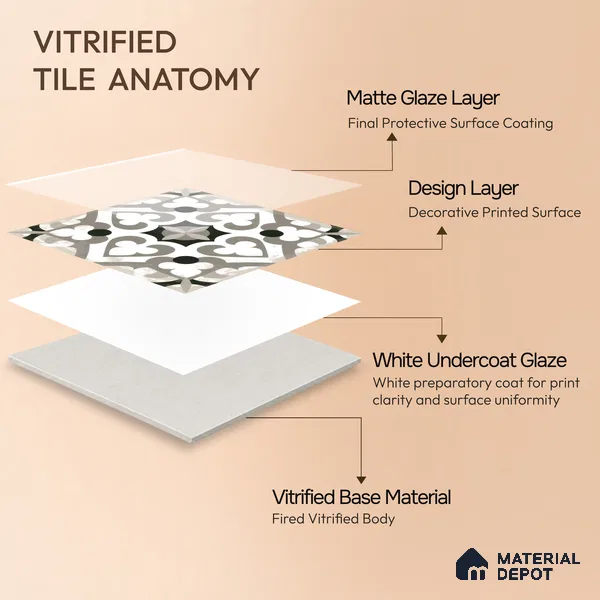 Moroccan Floor & Wall Tile TL 04796 Zellige Oregon Grey Multi Colour 1 ft x 1 ft Porcelain Matte Finish - 11 mm | Suitable for Kitchen, Bathroom, Balcony | Please Expect a Slight Variation of Pattern