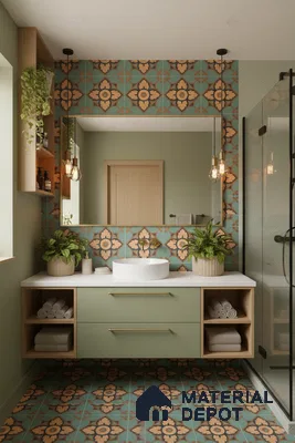 Moroccan Tile TL 04798 Zellige Deep Emerald Green Multi Colour 1 ft x 1 ft Vitrified Matte Finish - 11 mm | Suitable for Kitchen, Bathroom, Balcony Floor & Wall | Please Expect a Slight Variation of Pattern (Sample)