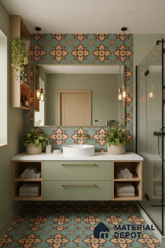 Moroccan Floor & Wall Tile TL 04798 Zellige Deep Emerald Green Multi Colour 1 ft x 1 ft Porcelain Matte Finish - 11 mm | Suitable for Kitchen, Bathroom, Balcony | Please Expect a Slight Variation of Pattern