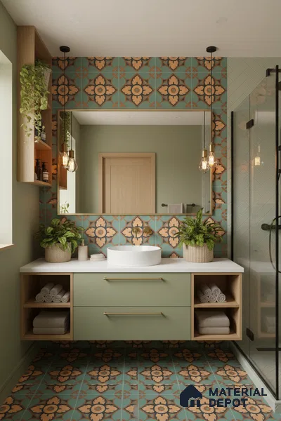 Moroccan Tile TL 04798 Zellige Deep Emerald Green Multi Colour 1 ft x 1 ft Vitrified Matte Finish - 11 mm | Suitable for Kitchen, Bathroom, Balcony Floor & Wall | Please Expect a Slight Variation of Pattern (Sample)