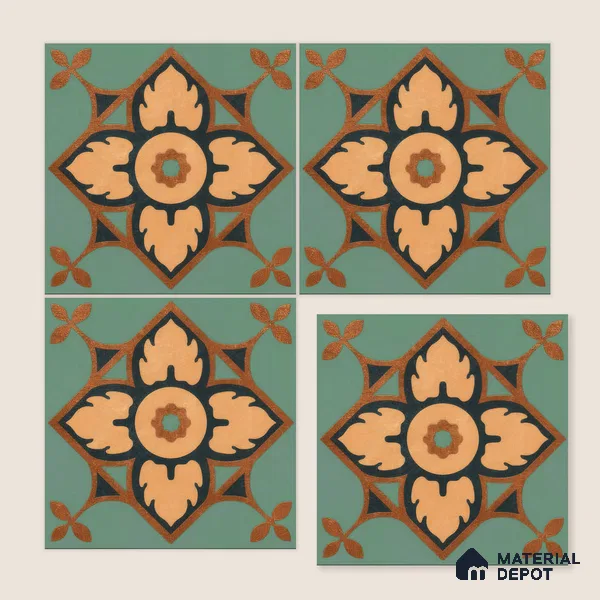 Moroccan Floor & Wall Tile TL 04798 Zellige Deep Emerald Green Multi Colour 1 ft x 1 ft Porcelain Matte Finish - 11 mm | Suitable for Kitchen, Bathroom, Balcony | Please Expect a Slight Variation of Pattern