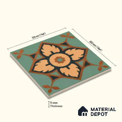 Moroccan Floor & Wall Tile TL 04798 Zellige Deep Emerald Green Multi Colour 1 ft x 1 ft Porcelain Matte Finish - 11 mm | Suitable for Kitchen, Bathroom, Balcony | Please Expect a Slight Variation of Pattern