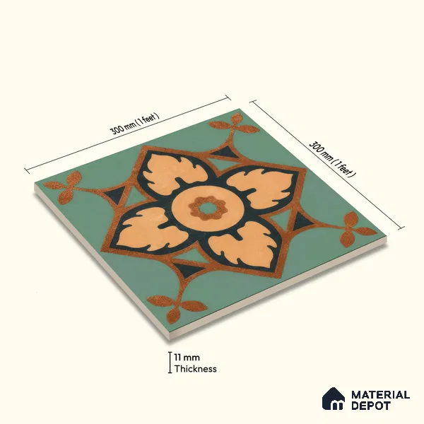 Moroccan Floor & Wall Tile TL 04798 Zellige Deep Emerald Green Multi Colour 1 ft x 1 ft Porcelain Matte Finish - 11 mm | Suitable for Kitchen, Bathroom, Balcony | Please Expect a Slight Variation of Pattern