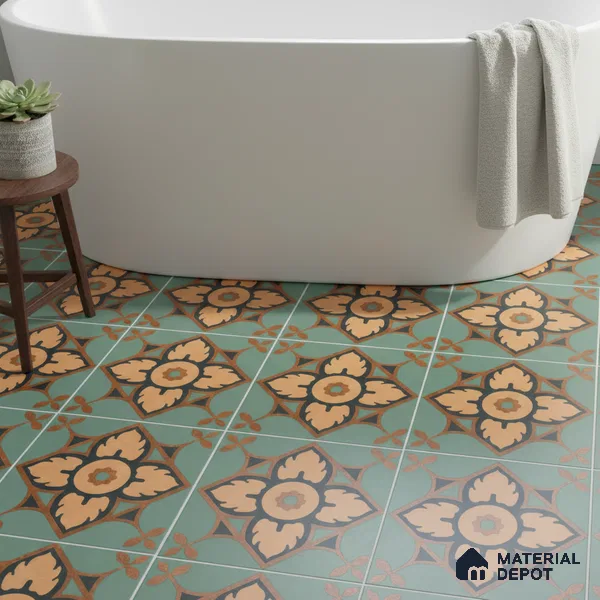 Moroccan Tile TL 04798 Zellige Deep Emerald Green Multi Colour 1 ft x 1 ft Vitrified Matte Finish - 11 mm | Suitable for Kitchen, Bathroom, Balcony Floor & Wall | Please Expect a Slight Variation of Pattern (Sample)