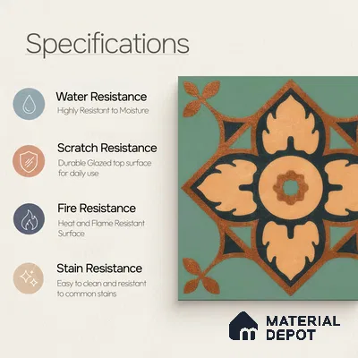 Moroccan Floor & Wall Tile TL 04798 Zellige Deep Emerald Green Multi Colour 1 ft x 1 ft Porcelain Matte Finish - 11 mm | Suitable for Kitchen, Bathroom, Balcony | Please Expect a Slight Variation of Pattern