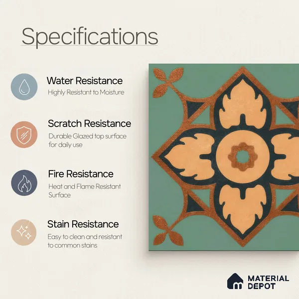 Moroccan Floor & Wall Tile TL 04798 Zellige Deep Emerald Green Multi Colour 1 ft x 1 ft Porcelain Matte Finish - 11 mm | Suitable for Kitchen, Bathroom, Balcony | Please Expect a Slight Variation of Pattern