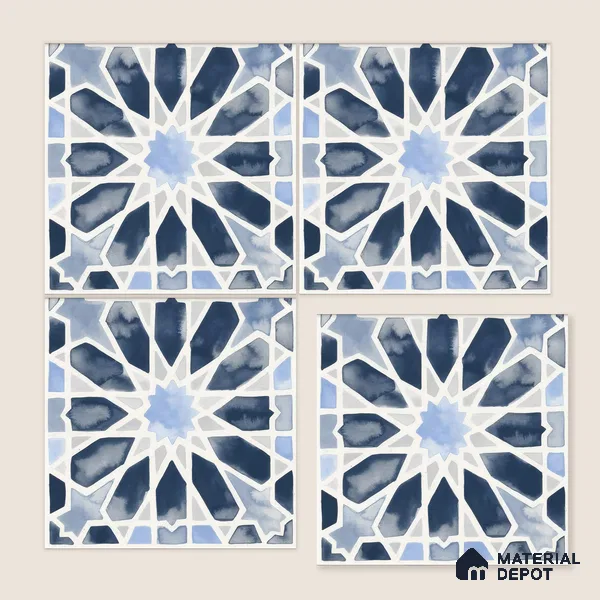 Moroccan Wall & Floor Tile TL 04799 Zellige Blue Crystal Salta Multi Colour 1 ft x 1 ft Porcelain Matte Finish - 11 mm | Suitable for Kitchen, Bathroom, Balcony | Please Expect a Slight Variation of Pattern