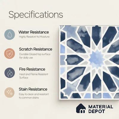Moroccan Wall & Floor Tile TL 04799 Zellige Blue Crystal Salta Multi Colour 1 ft x 1 ft Porcelain Matte Finish - 11 mm | Suitable for Kitchen, Bathroom, Balcony | Please Expect a Slight Variation of Pattern