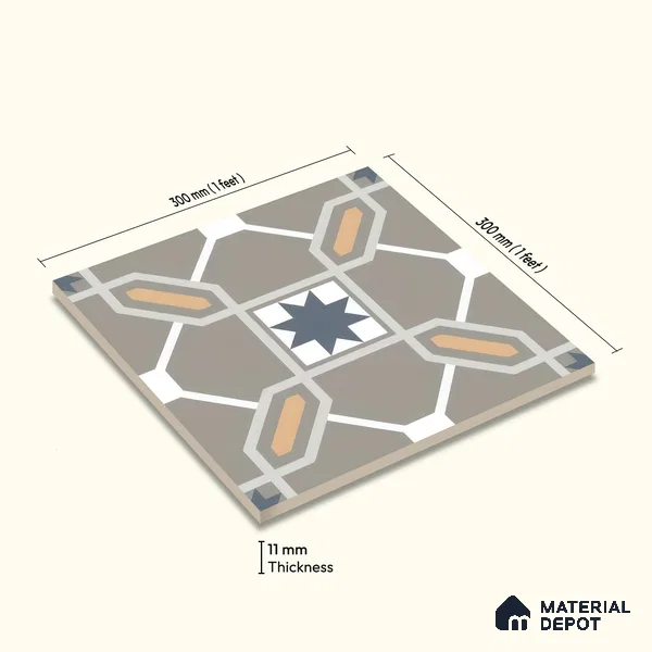 Moroccan Wall & Floor Tile TL 04800 Zellige Beige Torrence Multi Colour 1 ft x 1 ft Porcelain Matte Finish - 11 mm | Suitable for Kitchen, Bathroom, Balcony | Please Expect a Slight Variation of Pattern