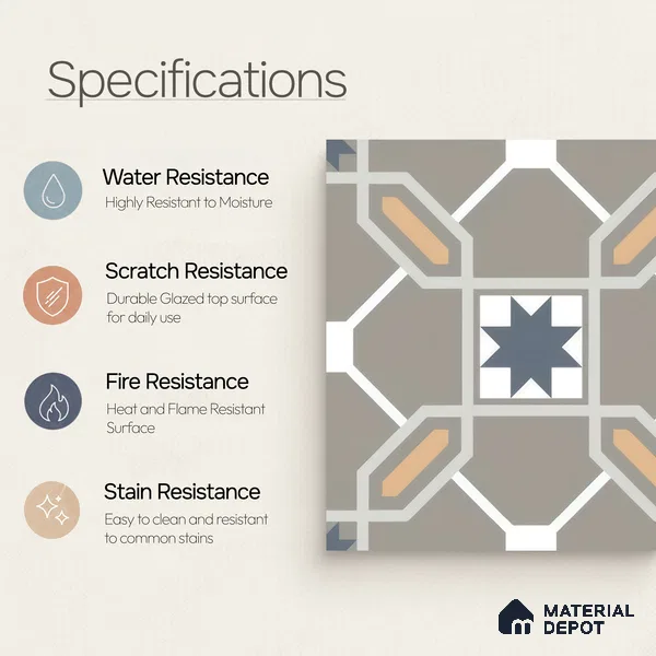 Moroccan Wall & Floor Tile TL 04800 Zellige Beige Torrence Multi Colour 1 ft x 1 ft Porcelain Matte Finish - 11 mm | Suitable for Kitchen, Bathroom, Balcony | Please Expect a Slight Variation of Pattern