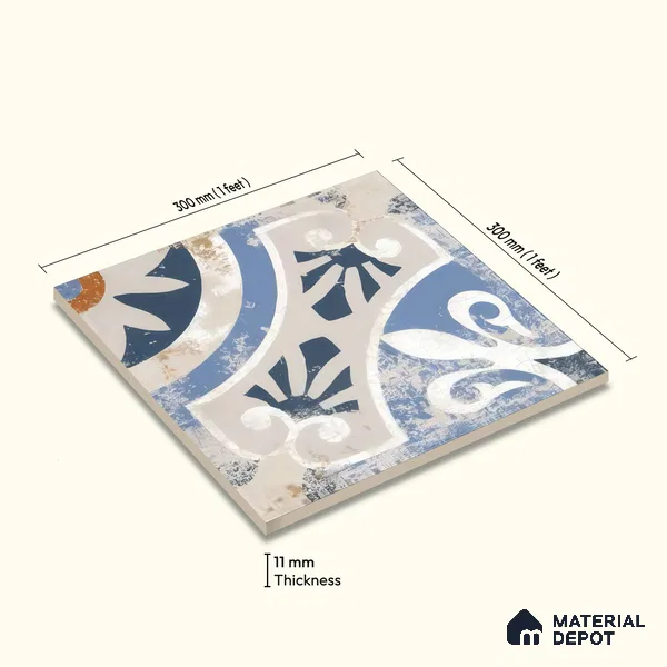 Moroccan Wall & Floor Tile TL 04801 Zellige Rustic Tulsa Multi Colour 1 ft x 1 ft Porcelain Matte Finish - 11 mm | Suitable for Kitchen, Bathroom, Balcony | Please Expect a Slight Variation of Pattern
