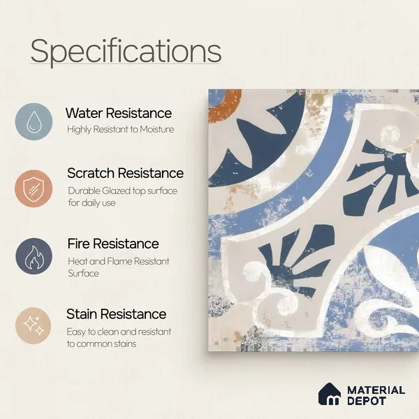 Moroccan Wall & Floor Tile TL 04801 Zellige Rustic Tulsa Multi Colour 1 ft x 1 ft Porcelain Matte Finish - 11 mm | Suitable for Kitchen, Bathroom, Balcony | Please Expect a Slight Variation of Pattern