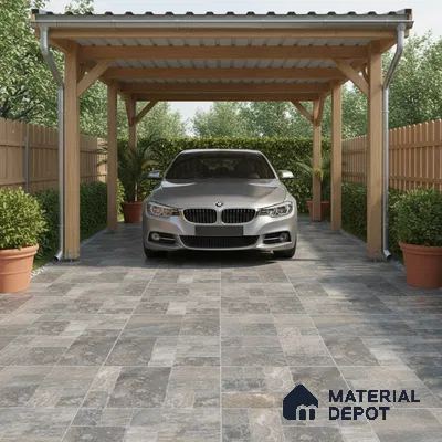 Parking Punch Tile TL 04803 B Rustique Elegance Noir Grey 16 x 16 inch Vitrified Matte Finish - 12 mm | Suitable for Parking, Terrace, Balcony, Courtyard | Pattern Alignment May Vary | 2-3 mm Spacer is Mandatory (Sample)
