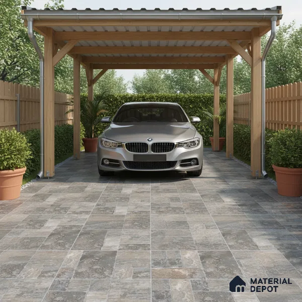 Parking Punch Tile TL 04803 B Rustique Elegance Noir Grey 16 x 16 inch Vitrified Matte Finish - 12 mm | Suitable for Parking, Terrace, Balcony, Courtyard | Pattern Alignment May Vary | 2-3 mm Spacer is Mandatory (Sample)