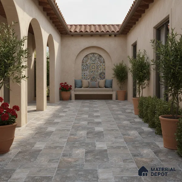Parking Punch Tile TL 04803 B Rustique Elegance Noir Grey 16 x 16 inch Vitrified Matte Finish - 12 mm | Suitable for Parking, Terrace, Balcony, Courtyard | Pattern Alignment May Vary | 2-3 mm Spacer is Mandatory (Sample)