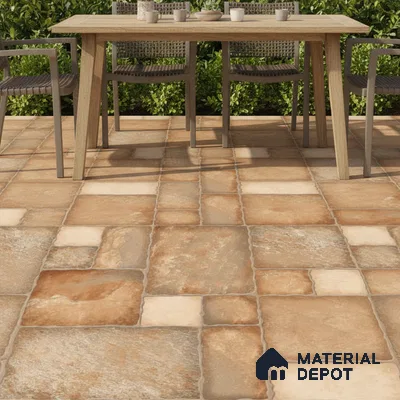 Punch Tile TL 04803 Rustique Elegance Earth Brown 16 x 16 inch Vitrified Matte Finish - 12 mm | Suitable for Parking, Terrace, Balcony, Courtyard | Pattern Alignment May Vary | 2-3 mm Spacer is Mandatory