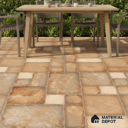 Punch Tile TL 04803 Rustique Elegance Earth Brown 16 x 16 inch Vitrified Matte Finish - 12 mm | Suitable for Parking, Terrace, Balcony, Courtyard | Pattern Alignment May Vary | 2-3 mm Spacer is Mandatory