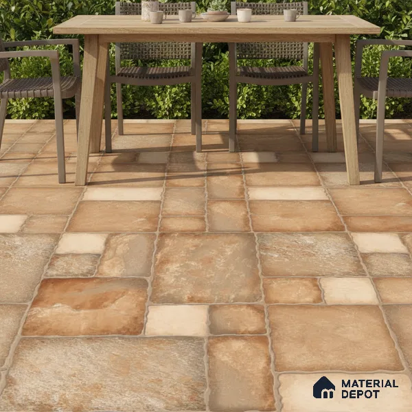 Punch Tile TL 04803 Rustique Elegance Earth Brown 16 x 16 inch Vitrified Matte Finish - 12 mm | Suitable for Parking, Terrace, Balcony, Courtyard | Pattern Alignment May Vary | 2-3 mm Spacer is Mandatory