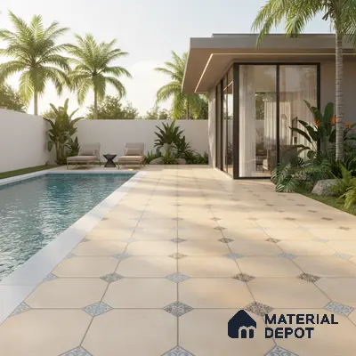 Punch Tile TL 04804 B Rustique Elegance Minimalist Cream 16 x 16 inch Vitrified Matte Finish - 12 mm | Suitable for Parking, Terrace, Balcony, Courtyard | Heavy Duty Digital Anti Skid Parking Floor | Pattern Alignment May Vary | 2-3 mm Spacer is Mandatory