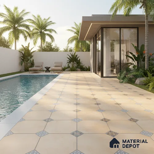 Punch Tile TL 04804 B Rustique Elegance Minimalist Cream 16 x 16 inch Vitrified Matte Finish - 12 mm | Suitable for Parking, Terrace, Balcony, Courtyard | Heavy Duty Digital Anti Skid Parking Floor | Pattern Alignment May Vary | 2-3 mm Spacer is Mandatory