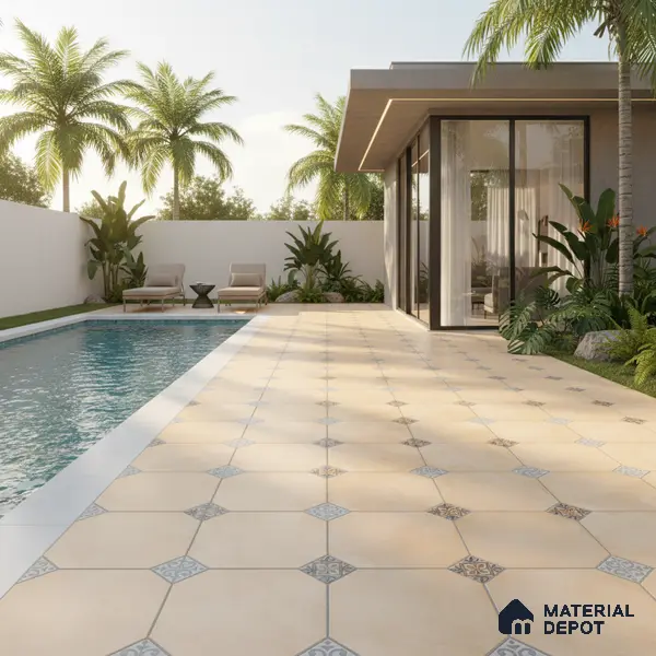 Punch Tile TL 04804 B Rustique Elegance Minimalist Cream 16 x 16 inch Vitrified Matte Finish - 12 mm | Suitable for Parking, Terrace, Balcony, Courtyard | Heavy Duty Digital Anti Skid Parking Floor | Pattern Alignment May Vary | 2-3 mm Spacer is Mandatory
