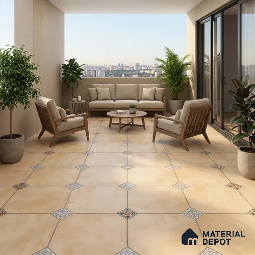 Punch Tile TL 04804 B Rustique Elegance Minimalist Cream 16 x 16 inch Vitrified Matte Finish - 12 mm | Suitable for Parking, Terrace, Balcony, Courtyard | Heavy Duty Digital Anti Skid Parking Floor | Pattern Alignment May Vary | 2-3 mm Spacer is Mandatory