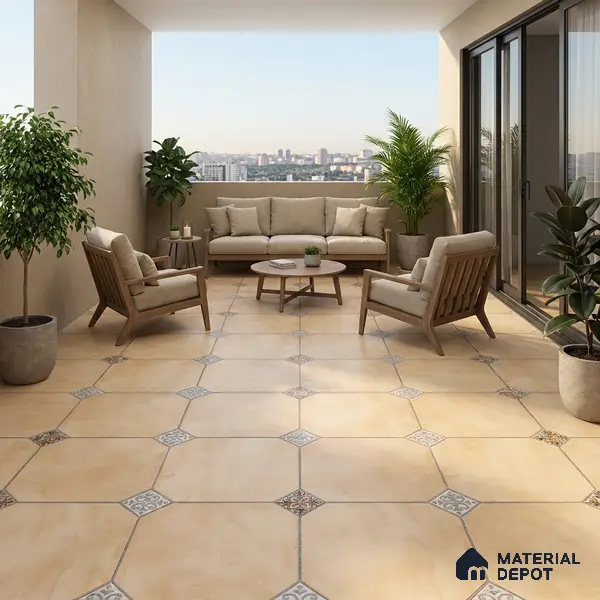 Punch Tile TL 04804 B Rustique Elegance Minimalist Cream 16 x 16 inch Vitrified Matte Finish - 12 mm | Suitable for Parking, Terrace, Balcony, Courtyard | Heavy Duty Digital Anti Skid Parking Floor | Pattern Alignment May Vary | 2-3 mm Spacer is Mandatory