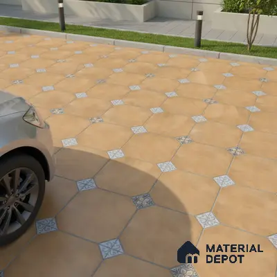 Stone Tile TL 04804 Rustique Elegance Minimalist Brown 16 x 16 inch Vitrified Matte Finish - 12 mm | Suitable for Parking, Terrace, Balcony, Courtyard | Heavy Duty Digital Anti Skid Parking Floor | Pattern Alignment May Vary | 2-3 mm Spacer is Mandatory