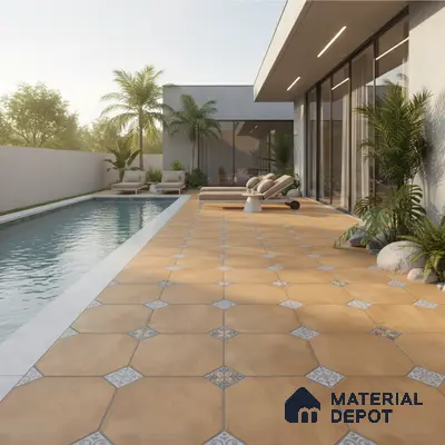 Stone Tile TL 04804 Rustique Elegance Minimalist Brown 16 x 16 inch Vitrified Matte Finish - 12 mm | Suitable for Parking, Terrace, Balcony, Courtyard | Heavy Duty Digital Anti Skid Parking Floor | Pattern Alignment May Vary | 2-3 mm Spacer is Mandatory