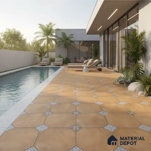 Stone Tile TL 04804 Rustique Elegance Minimalist Brown 16 x 16 inch Vitrified Matte Finish - 12 mm | Suitable for Parking, Terrace, Balcony, Courtyard | Heavy Duty Digital Anti Skid Parking Floor | Pattern Alignment May Vary | 2-3 mm Spacer is Mandatory