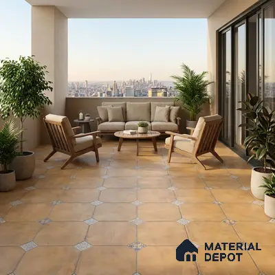 Stone Tile TL 04804 Rustique Elegance Minimalist Brown 16 x 16 inch Vitrified Matte Finish - 12 mm | Suitable for Parking, Terrace, Balcony, Courtyard | Heavy Duty Digital Anti Skid Parking Floor | Pattern Alignment May Vary | 2-3 mm Spacer is Mandatory