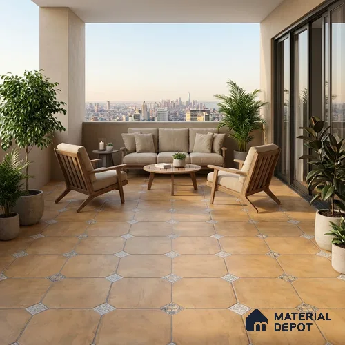 Stone Tile TL 04804 Rustique Elegance Minimalist Brown 16 x 16 inch Vitrified Matte Finish - 12 mm | Suitable for Parking, Terrace, Balcony, Courtyard | Heavy Duty Digital Anti Skid Parking Floor | Pattern Alignment May Vary | 2-3 mm Spacer is Mandatory