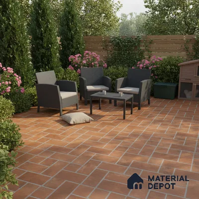 Punch Tile TL 04805 Rustique Elegance Brick Brown 16 x 16 inch Vitrified Matte Finish - 12 mm | Suitable for Parking, Terrace, Balcony, Courtyard | Heavy Duty Digital Anti Skid Parking Floor | Pattern Alignment May Vary | 2-3 mm Spacer is Mandatory
