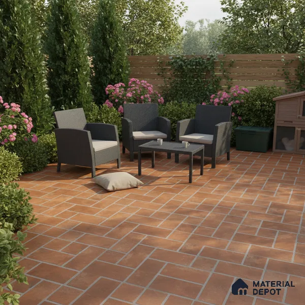 Punch Tile TL 04805 Rustique Elegance Brick Brown 16 x 16 inch Vitrified Matte Finish - 12 mm | Suitable for Parking, Terrace, Balcony, Courtyard | Heavy Duty Digital Anti Skid Parking Floor | Pattern Alignment May Vary | 2-3 mm Spacer is Mandatory